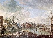 Aert van der Neer with Golfers and Skaters painting